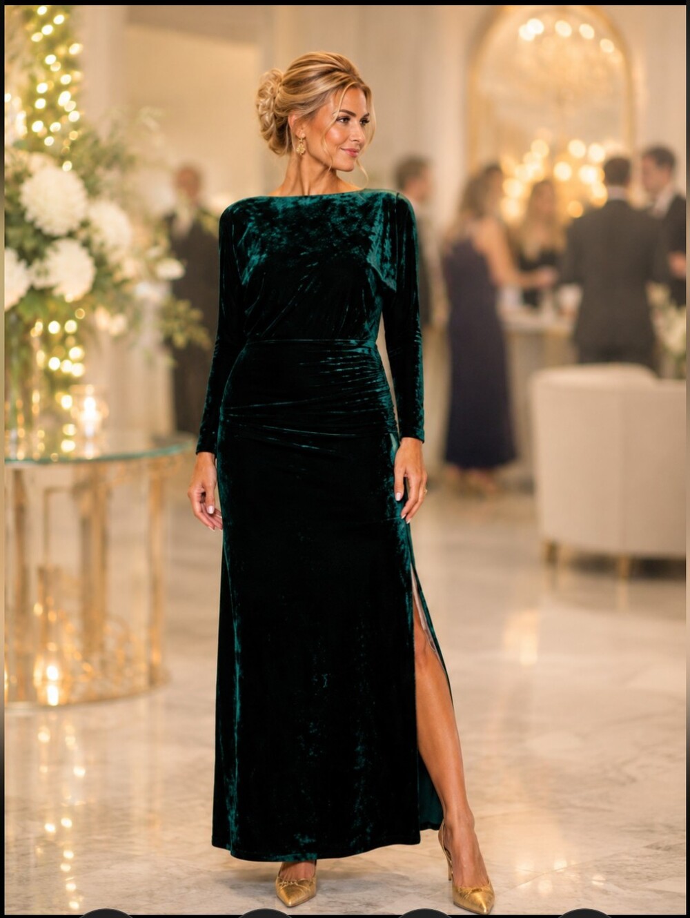 New Ralph Lauren Forest Green Crushed Velvet Long-Sleeve Maxi Dress NWT Sz 12